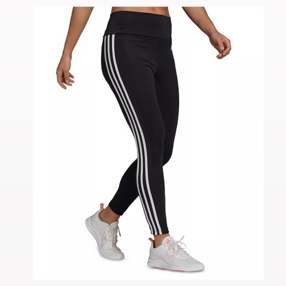 adidas Pants - Adidas Womens 3-Stripe High-Waist Full Length Training Leggings NWT blk/white L